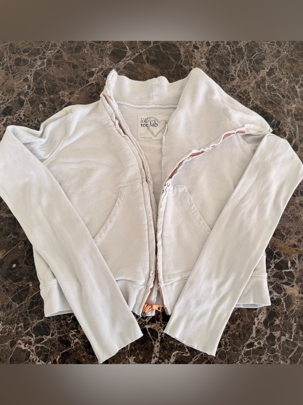 Frank & Eileen Light Cream Zip-Front Jacket with Rose Gold Trim